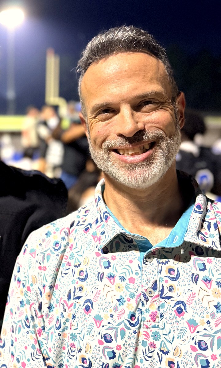 Adam LaBare laughing at a Friday night game